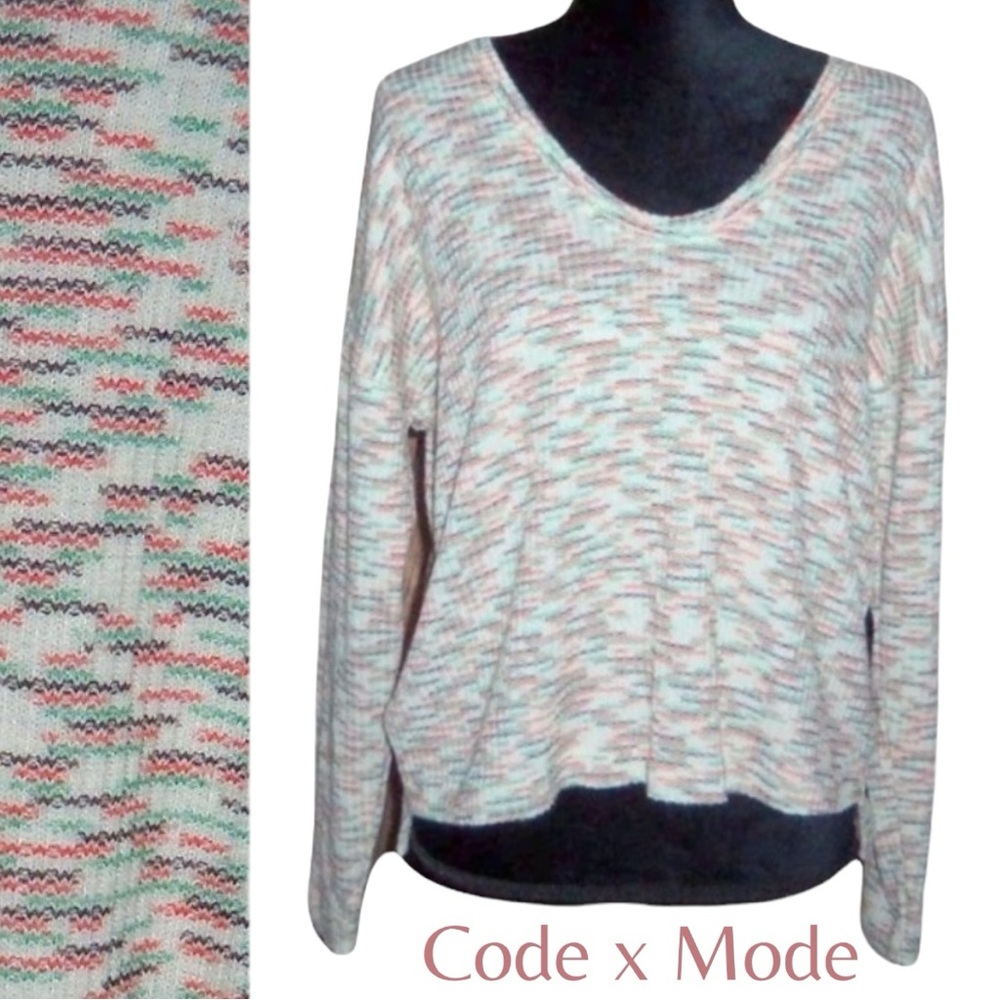 CODE x MODE Multi Knit Ribbed V-Neck Sweater - Medium